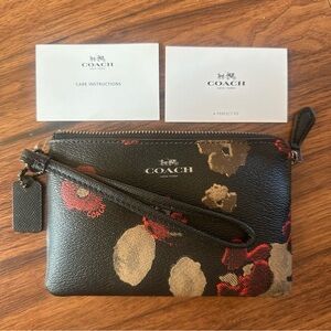 Coach Black Wristlet with Floral Accents Card Wallet Mini Purse Brand New
